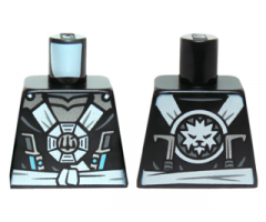 Torso Ninjago White and Silver Straps and Belt, Round Emblem, Weapons and Silver Armor Pattern