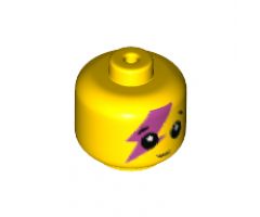 Minifigure, Head Baby / Toddler with Neck, Black Eyes, White Pupils, Smile and Dark Pink Lightning on Right Eye Pattern