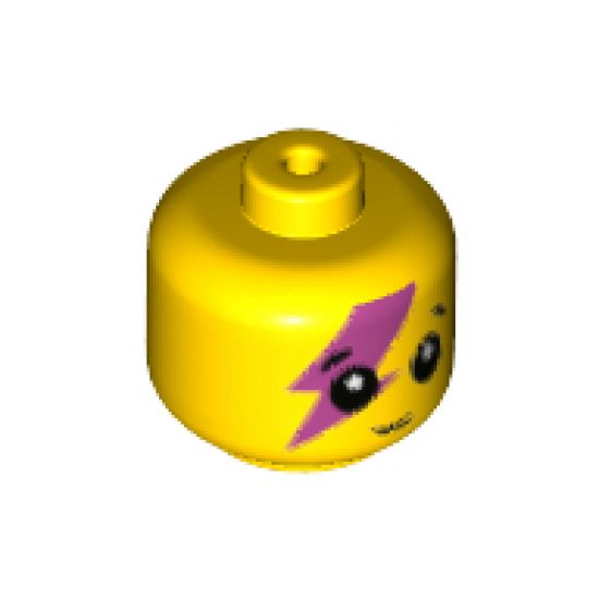 Minifigure, Head Baby / Toddler with Neck, Black Eyes, White Pupils, Smile and Dark Pink Lightning on Right Eye Pattern