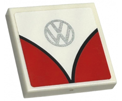 Tile 2 x 2 with Silver Volkswagen Logo and Red Curves with Black Outline Pattern (Sticker) - Set 40079