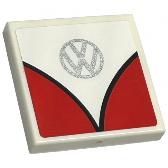 Tile 2 x 2 with Silver Volkswagen Logo and Red Curves with Black Outline Pattern (Sticker) - Set 40079