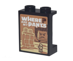 Panel 1 x 2 x 2 with Side Supports - Hollow Studs with 'WHERE ARE MY PANTS?' and Huge Minifigure Legs Pattern (Sticker) - Set 70840
