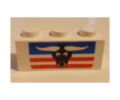Brick 1 x 3 with Steer / Bull's Head, Blue and Red Stripes Pattern