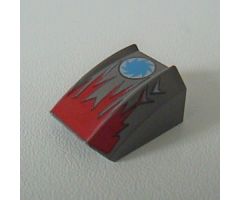 Slope, Curved 2 x 2 Lip with Red Flames and Blue Saw Blade on White Circle Pattern