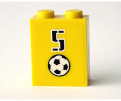 Brick 1 x 2 x 2 with Inside Axle Holder with Number 5 and Soccer Ball (Football) Pattern (Sticker) - Set 3424