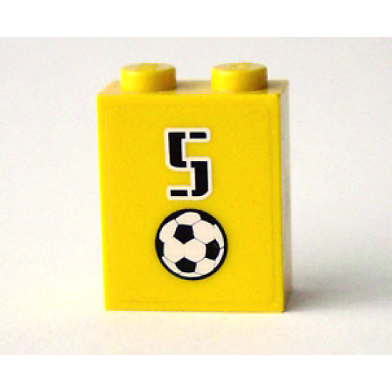 Brick 1 x 2 x 2 with Inside Axle Holder with Number 5 and Soccer Ball (Football) Pattern (Sticker) - Set 3424