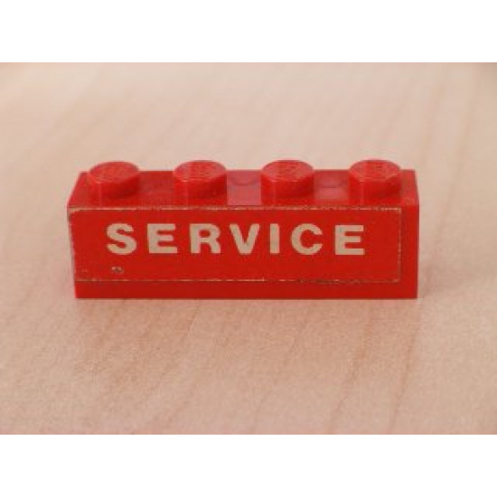 Brick 1 x 4 with White 'SERVICE' Text on Red Background Pattern (Sticker) - Set 646