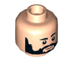Minifigure, Head Beard Black Full, Black Eyebrows, White Pupils, Medium Nougat Lines Under Eyes and Chin Pattern - Hollow Stud