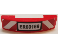 Slope, Curved 4 x 1 Double with 'ER60169' License Plate and Red and White Danger Stripes Pattern (Sticker) - Set 60169