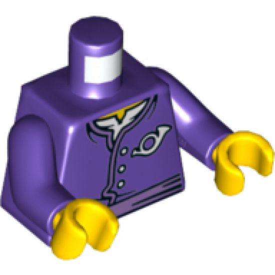 Torso Ninjago Jacket with Three White Buttons, Medium Lavender Belt, White Undershirt and Mail Horn Pattern / Dark Purple Arms / Yellow Hands