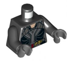 Torso Female Outline, Black Suit with Gray and Silver Lines, Gold Belt with Red Buckle Pattern / Black Arms / Dark Bluish Gray Hands