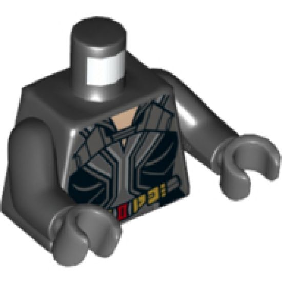 Torso Female Outline, Black Suit with Gray and Silver Lines, Gold Belt with Red Buckle Pattern / Black Arms / Dark Bluish Gray Hands
