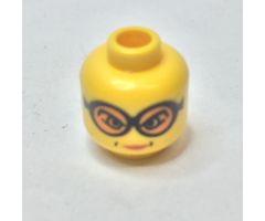 Minifigure, Head Female Glasses with Orange Goggles, Dimples around Lips Pattern - Blocked Open Stud