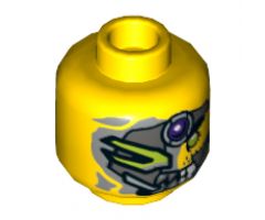 Minifigure, Head Alien with Metal Mask, Purple Jewel, Green Eye, Pointed Teeth Pattern - Hollow Stud