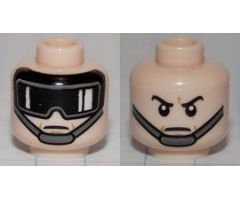 Minifigure, Head Dual Sided Glasses with Black Goggles, Gray Chin Strap / Stern Eyebrows, Gray Chin Strap Pattern - Blocked Open Stud
