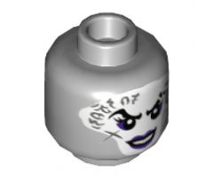 Minifigure, Head Female White Face with Dark Bluish Gray Tattoos, Dark Purple Eye Shadow and Lips Pattern - Hollow Stud