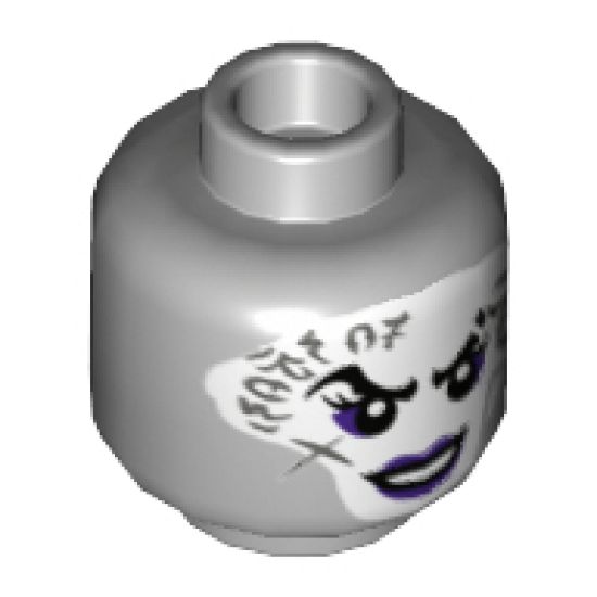 Minifigure, Head Female White Face with Dark Bluish Gray Tattoos, Dark Purple Eye Shadow and Lips Pattern - Hollow Stud