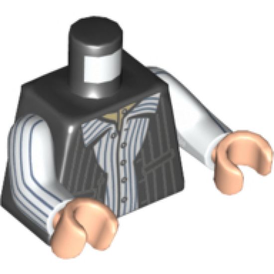 Torso Vest over Shirt and Dark Bluish Gray Pinstripes Pattern / White Arms with 6 Dark Bluish Gray Pinstripes Pattern / Light Nougat Hands