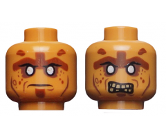 Minifigure, Head Dual Sided Alien PotC Zombie Silver Eyes and Brown Face Lines Closed Mouth / Bared Teeth Pattern - Blocked Open Stud