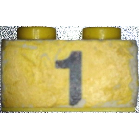 Brick 1 x 2 with Black '1' on Yellow Background Pattern (Sticker) - Set 374-1