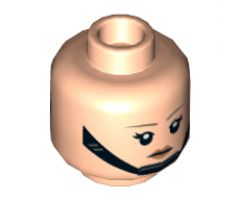Minifigure, Head Dual Sided Female Dark Tan Eyebrows, Black Chin Strap, Disgusted / Angry Pattern - Hollow Stud