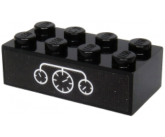 Brick 2 x 4 with 3 White Gauges on Black Background Pattern (Sticker) - Set 40370