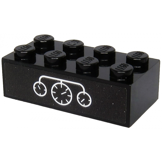 Brick 2 x 4 with 3 White Gauges on Black Background Pattern (Sticker) - Set 40370