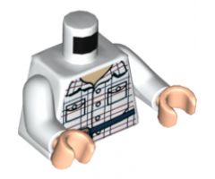 Torso Red and Blue Box Striped Shirt, Open Collar, Dark Blue Belt with Pouch Pattern / White Arms / Light Nougat Hands