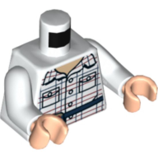 Torso Red and Blue Box Striped Shirt, Open Collar, Dark Blue Belt with Pouch Pattern / White Arms / Light Nougat Hands