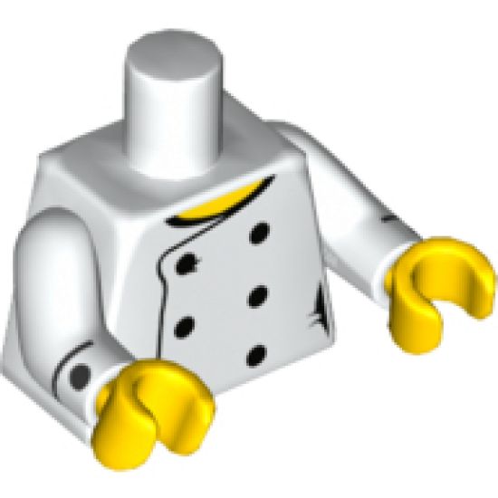 Torso Female Chef with 6 Black Buttons and Yellow Neck Pattern / White Arms with Black Cuffs and Buttons Pattern / Yellow Hands