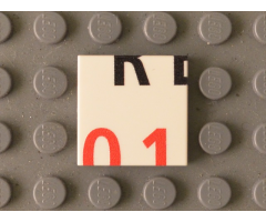 Tile 2 x 2 with Black 'RE' Lower Half and Red '01' Upper Half Pattern