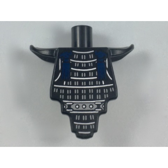 Torso, Modified Short with Smooth Armor Breastplate with Shoulder Pads and Silver Armor and Dark Blue Tassels Pattern