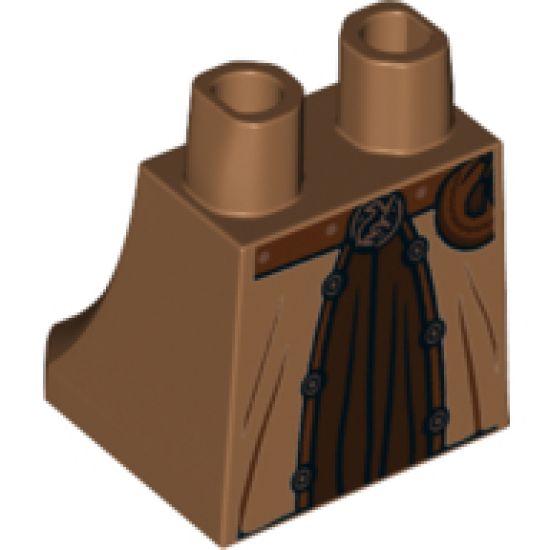 Lower Body, Skirt with Robe over Dark Brown Dress, Reddish Brown Belt and Pouch, Copper Trim Pattern