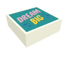 Tile 1 x 1 with Bright Pink 'DREAM', Yellow 'BIG', and Blue Drops on Dark Turquoise Background Pattern