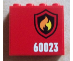 Panel 1 x 4 x 3 with Side Supports - Hollow Studs with Black and Yellow Fire Logo Badge and '60023' Pattern Model Right (Sticker) - Set 60023