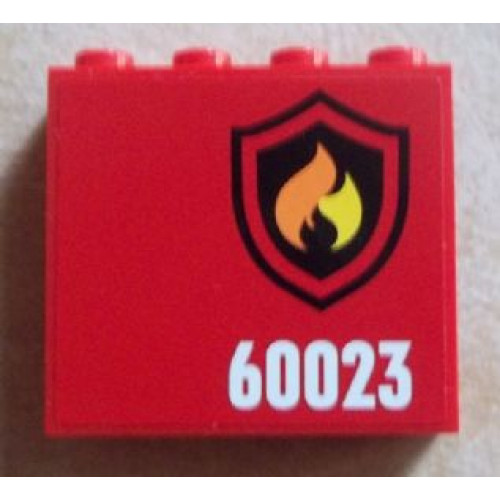 Panel 1 x 4 x 3 with Side Supports - Hollow Studs with Black and Yellow Fire Logo Badge and '60023' Pattern Model Right (Sticker) - Set 60023