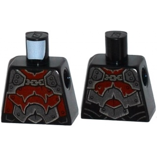 Torso Nexo Knights Armor with Silver and Dark Red Plates, Rivets and Chain Pattern