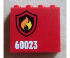 Panel 1 x 4 x 3 with Side Supports - Hollow Studs with Black and Yellow Fire Logo Badge and '60023' Pattern Model Left (Sticker) - Set 60023