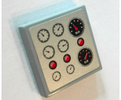 Tile 2 x 2 with 8 Gauges and 3 Red Lights Pattern (Sticker) - Set 8289