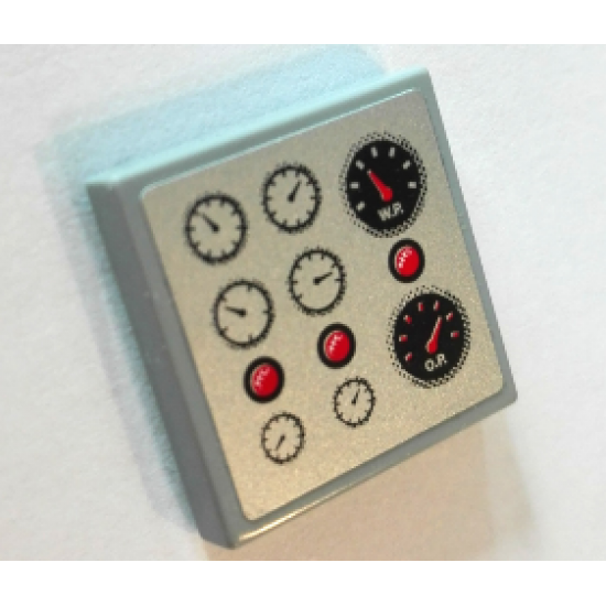 Tile 2 x 2 with 8 Gauges and 3 Red Lights Pattern (Sticker) - Set 8289