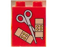 Duplo, Brick 1 x 2 x 2 with Scissors and Bandages Pattern