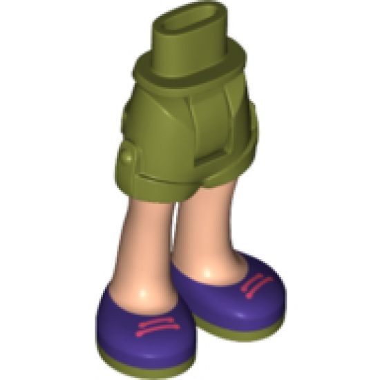Mini Doll, Legs with Hips and Shorts, Light Nougat Legs and Coral Laces on Dark Purple and Olive Green Shoes Pattern