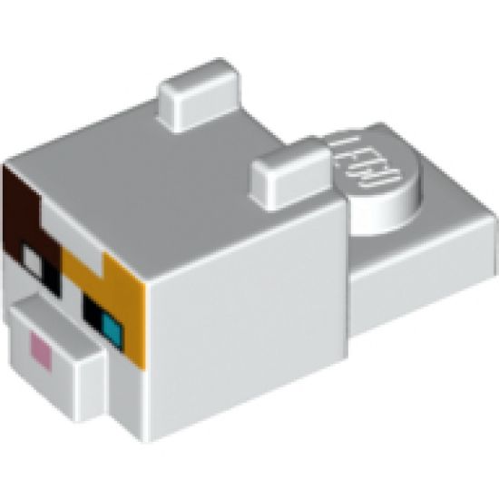 Animal, Body Part Creature Head Pixelated with Ears, Nose and Face with Dark Brown and Bright Light Orange Spots Pattern (Minecraft Cat - Calico)