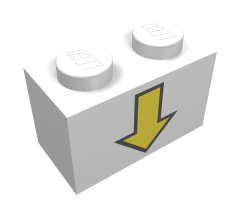 Brick 1 x 2 with Yellow Down Arrow and Black Border Pattern