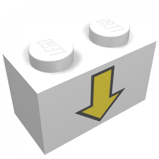 Brick 1 x 2 with Yellow Down Arrow and Black Border Pattern