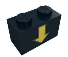 Brick 1 x 2 with Yellow Down Arrow and Black Border Pattern