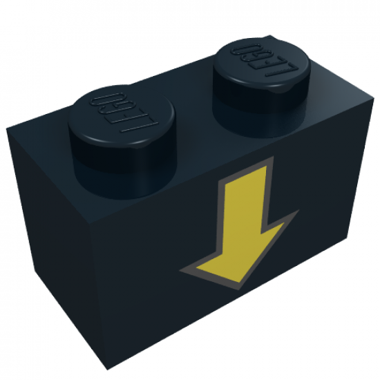 Brick 1 x 2 with Yellow Down Arrow and Black Border Pattern