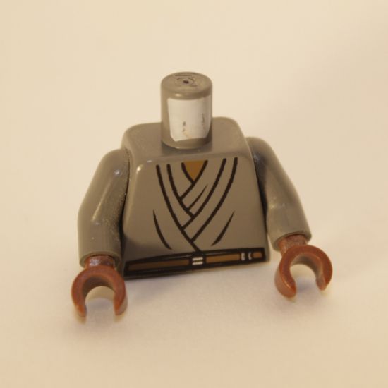 Torso SW Layered Shirt, Brown Belt Pattern (Mace Windu) / Dark Bluish Gray Arms / Reddish Brown Hands