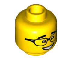 Minifigure, Head Dual Sided Black Eyebrows, Glasses with Raised Eyebrows / Smile Pattern - Hollow Stud