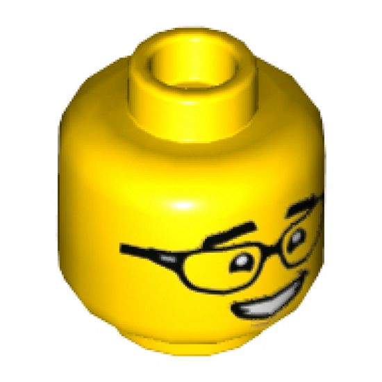 Minifigure, Head Dual Sided Black Eyebrows, Glasses with Raised Eyebrows / Smile Pattern - Hollow Stud